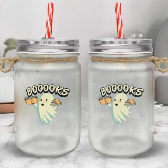 Ghost With Books Booooks Mason Jar Cups