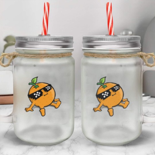 Cool Relaxing Orange Fruit Pixel Sunglasses Face Mason Jar Cups