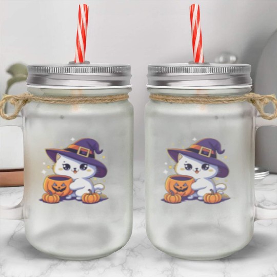 Cute Cat Halloween 3 Mason Jar Cups
