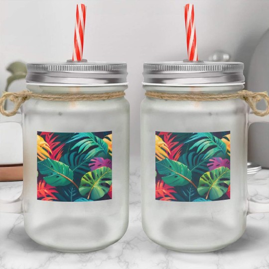 Tropical Foliage Watercolor Paradise Mason Jar Cups