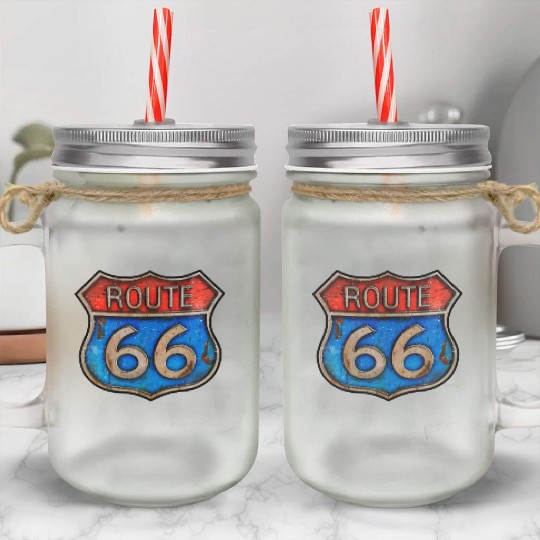 Route 66 vintage sign - Rusty metal Mason Jar Cups