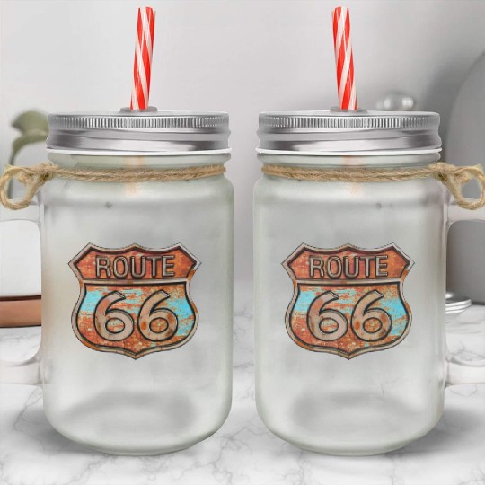 Route 66 vintage sign - Rusty metal sign Mason Jar Cups
