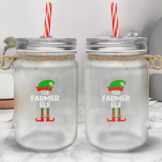 Farmer Elf Matching Family Group Christmas Party Mason Jar Cups