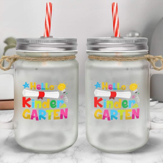 Hello Kindergarten Back to School Mason Jar Cups