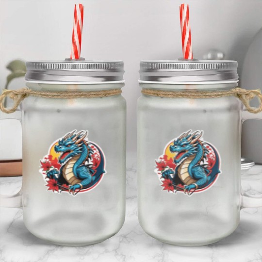BLUE DRAGON ANGRY Mason Jar Cups
