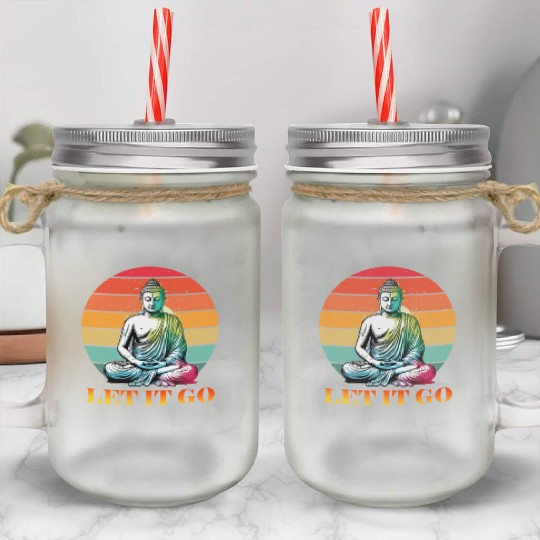 Let It Go, Yoga Buddhism Retro Mason Jar Cups