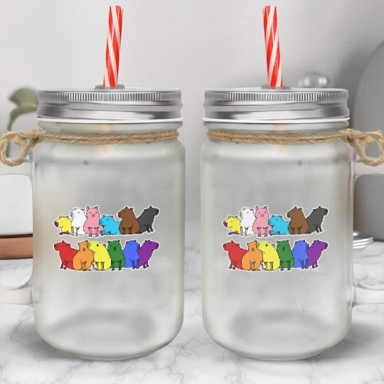 Pride Progress Flag Capybara Design for Equality Mason Jar Cups