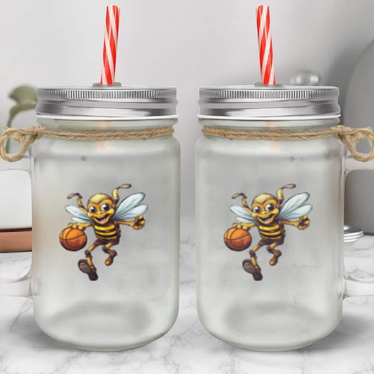 Laughing basketball bee Mason Jar Cups