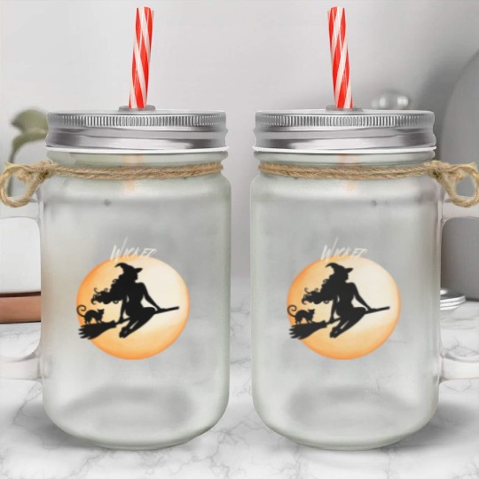 Wicked Cat Witch Funny Halloween Witch Mason Jar Cups