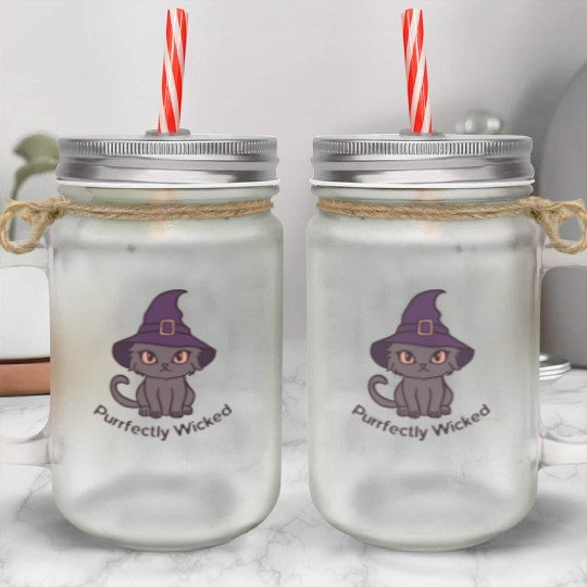 Wicked Cat Witch Funny Halloween Witch Mason Jar Cups