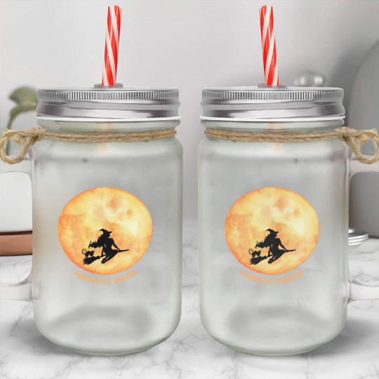 Wicked Cat Witch Funny Halloween Witch Mason Jar Cups