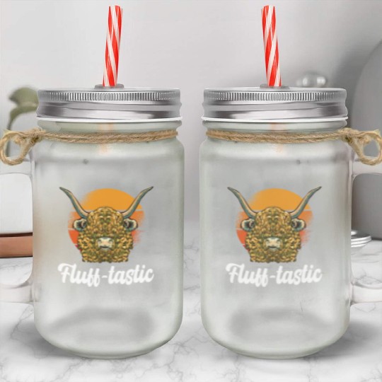 Funny Fluff-tastic Pun Scottish Highland Cow Mason Jar Cups