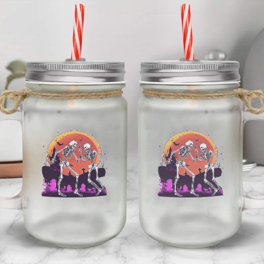 "Skeletal Dance-Off Under Neon Moon" Mason Jar Cups
