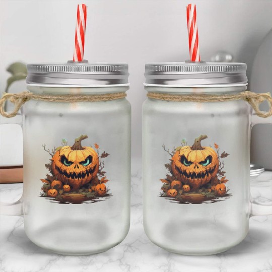 Halloween - Jack-O-Lantern Mason Jar Cups