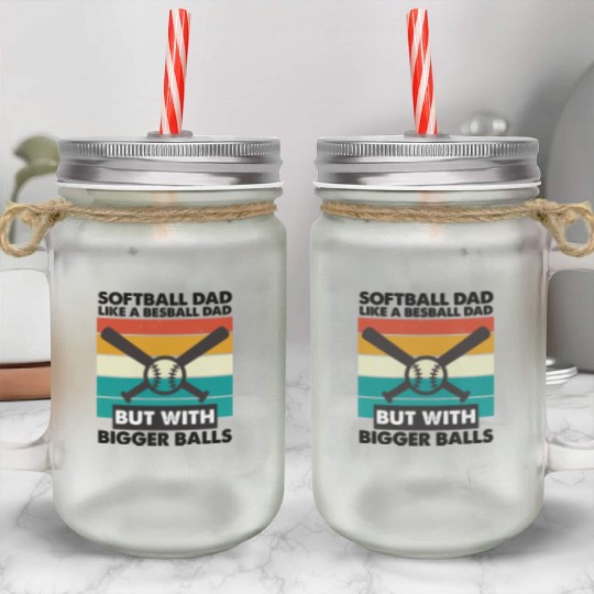 Vintage Softball Dad Like A Baseball Dad Us Flag Mason Jar Cups