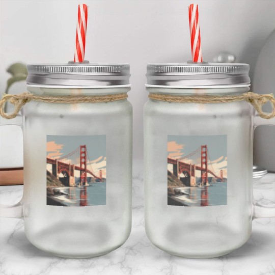 Golden Gate Bridge California Mason Jar Cups, Golden Gate
