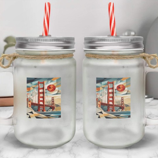 Golden Gate Bridge California Mason Jar Cups, Golden Gate