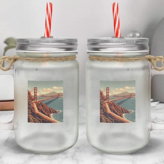 Golden Gate Bridge California Mason Jar Cups, Golden Gate