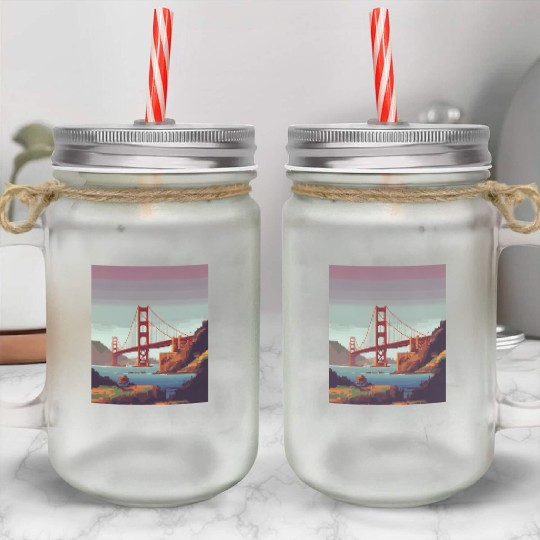Golden Gate Bridge California Mason Jar Cups, Golden Gate