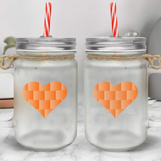 Orange Cute Heart Icon Mason Jar Cups