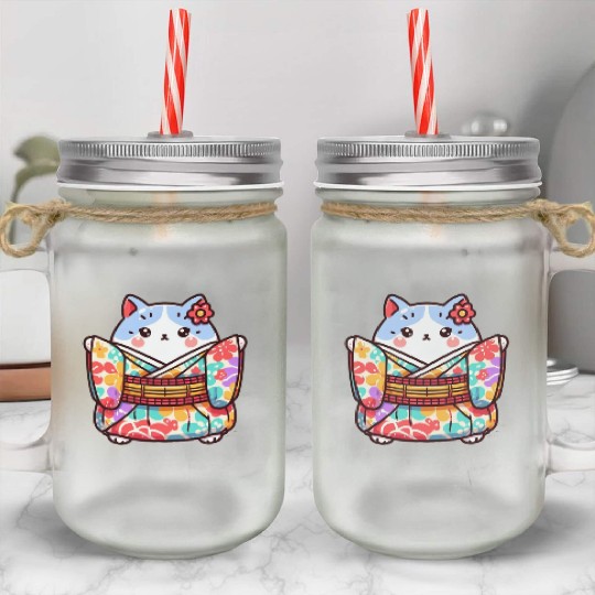 Japanese cat or Neko Mason Jar Cups