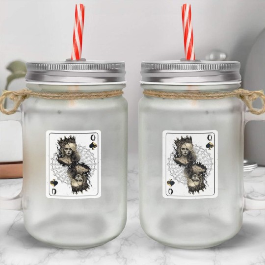 Queen of Spades Gothic Card Game Halloween Creepy Mason Jar Cups