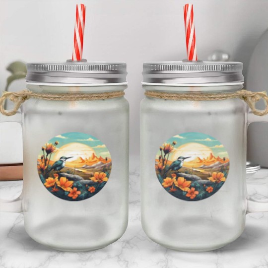 Beautiful Bird And Orange Morning Sunrise Mason Jar Cups