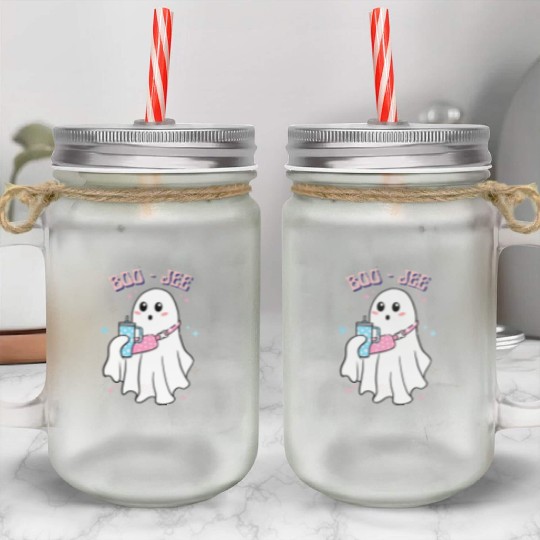 BOO-JEE Spooky Cute Ghost Halloween Costume Design Mason Jar Cups