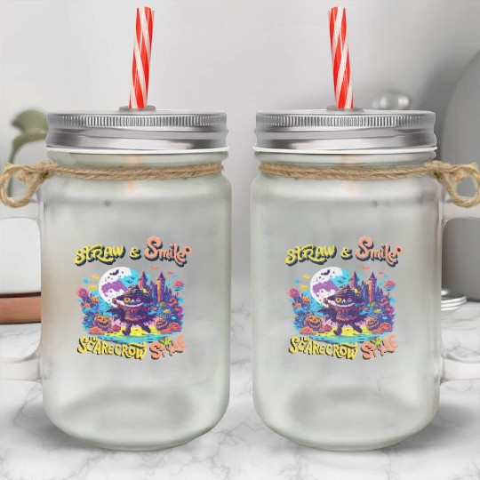 Straw & Smile The Scarecrow Funny Cute Halloween Mason Jar Cups