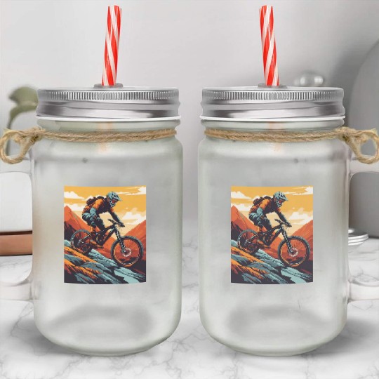Downhill Delights: Mountain Bike Adventure Mason Jar Cups