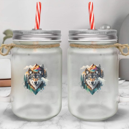 Majestic Mountain Wolf Nature Inspired Artwork Mason Jar Cups