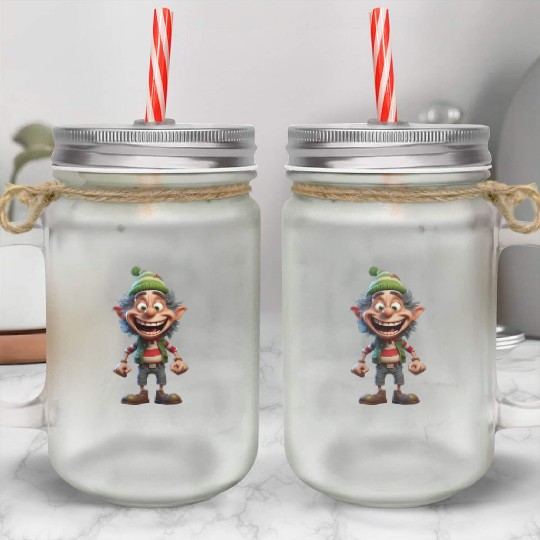 Joyful Christmas Cartoon Festive Frolics Mason Jar Cups