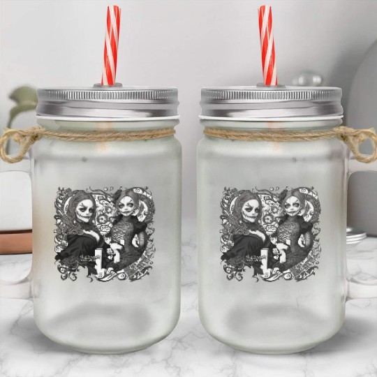 Young witch and pumpkin Halloween 2 Mason Jar Cups