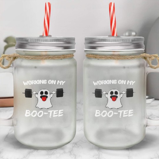 Working On My Boo Mason Jar Cups Ghost Workout Gym Halloween