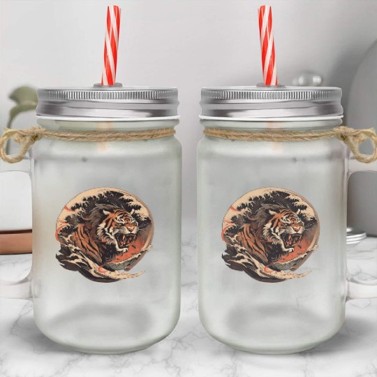 Tokyo Asia 80s Japanese Retro Tiger Mason Jar Cups