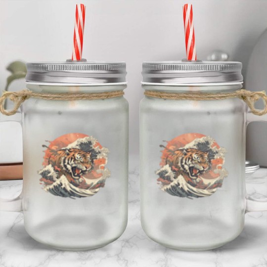 Tokyo Asia 80s Japanese Retro Tiger Mason Jar Cups