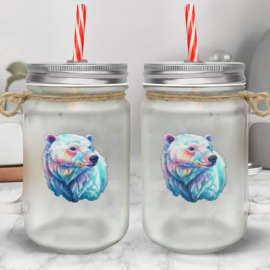 Polar Bear Roar in Winter Wonderland Watercolor Mason Jar Cups