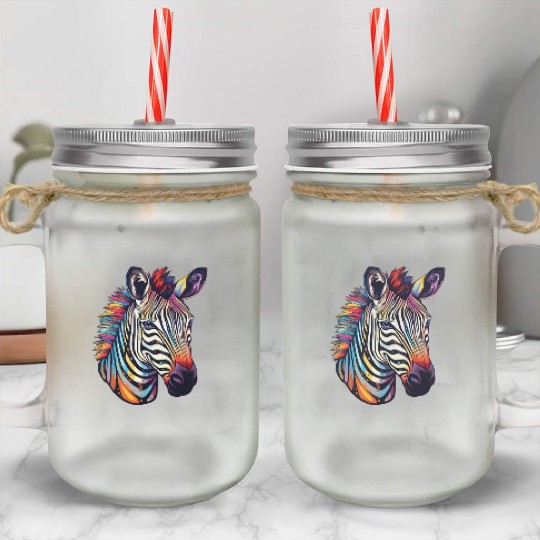 Psychedelic Zebra-Inspired Watercolor Safari Mason Jar Cups