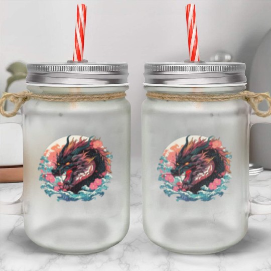 Tokyo Asia 80s Japanese Retro Dragon Dragon Mason Jar Cups