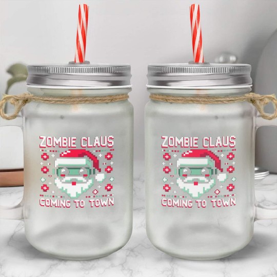 Zombie Claus - Undead Santa with an 8bit Twist Mason Jar Cups