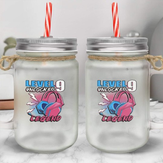 9th birthday level 9 gamer gift Mason Jar Cups