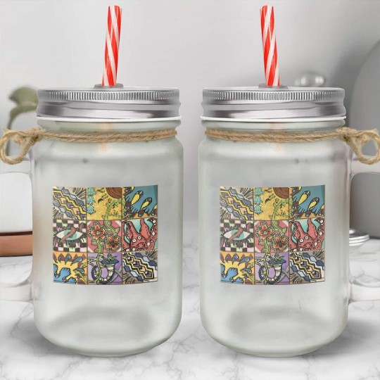 Hand painted wooden squares art by KateToxin Mason Jar Cups