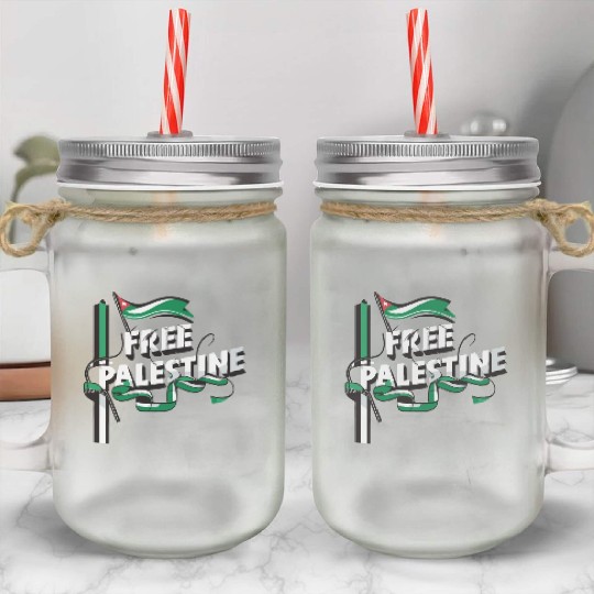 I Love Free Palestine Flag Save Gaza Mason Jar Cups