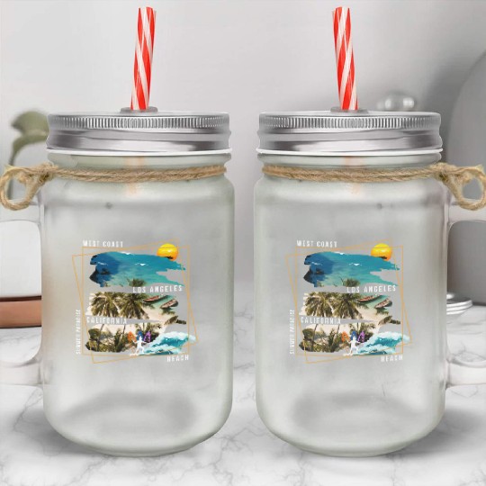 West Coast Los Angeles California Beach Mason Jar Cups