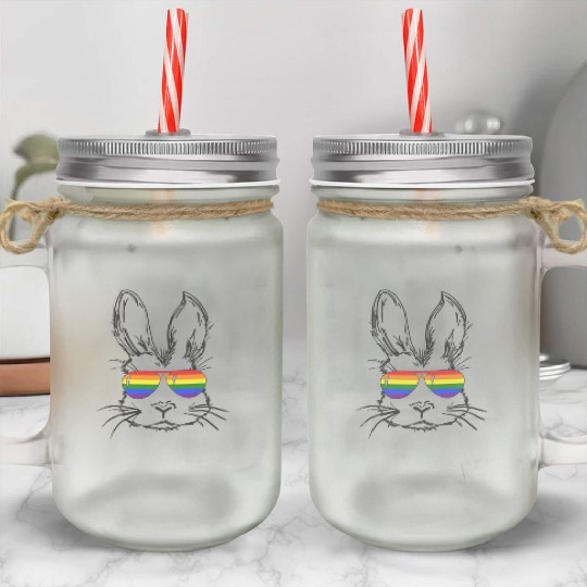 Bunny Face With Sunglasses Mason Jar Cups