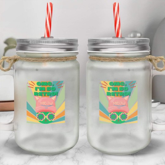 Omg I'm So Retro Cool Cat Mason Jar Cups