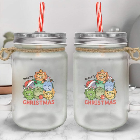 Dinosaur Christmas Tree Merry Christmas Mason Jar Cups