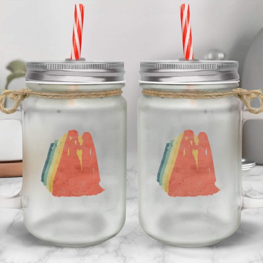 Lesbian Couple Romantic Wedding Wife Retro Mason Jar Cups