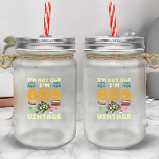 80s Vintage Vibes - Retro Design with Neon Colors Mason Jar Cups