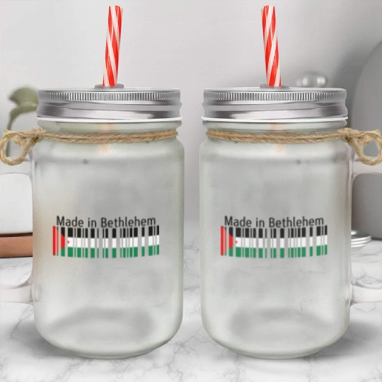 Made in Bethlehem Barcode Palestine Flag for Pales Mason Jar Cups